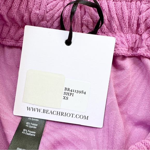 NWT Beach Riot Kiara Shorts Sea Shell Terry Pull On Drawstring Slit Pink - Picture 8 of 12